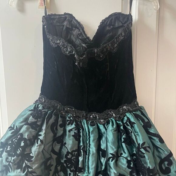 Jessica McClintock Gunne Sax Vintage 80s Black Green Strapless Dress Size 5/6 - Picture 5 of 9